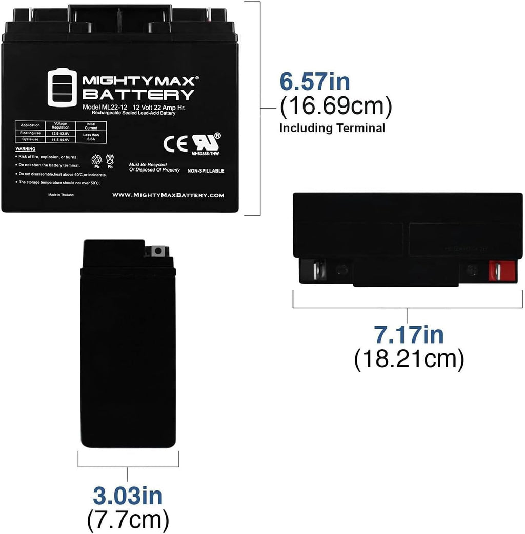 Mighty Max Battery ML22-12 - 12 Volt 22 AH, Nut and Bolt (NB) Terminal, Rechargeable SLA AGM Battery - Pack of 4