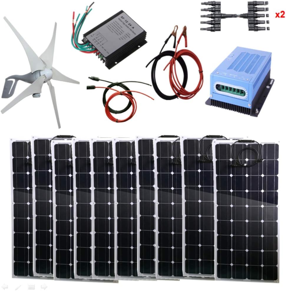 1.4Kw Wind Solar Power(1400W Hybrid System): 10pcs 100W Bendable Solar Panels & 400W Wind Turbine Generator & MPPT Controller&Wind Controller & Accessories Home Boat RV