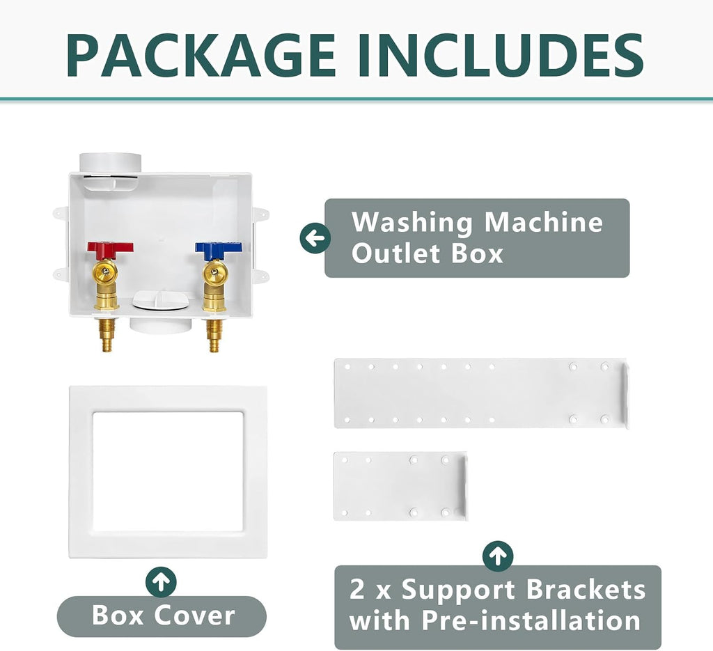 (Pack of 5) Niikappu Washing Machine (Laundry) Outlet Box, Center Drain/Side Drain, 1/2 Inch Pex Crimp Inlet x 3/4 Inch MHT Outlet Connection, Regular