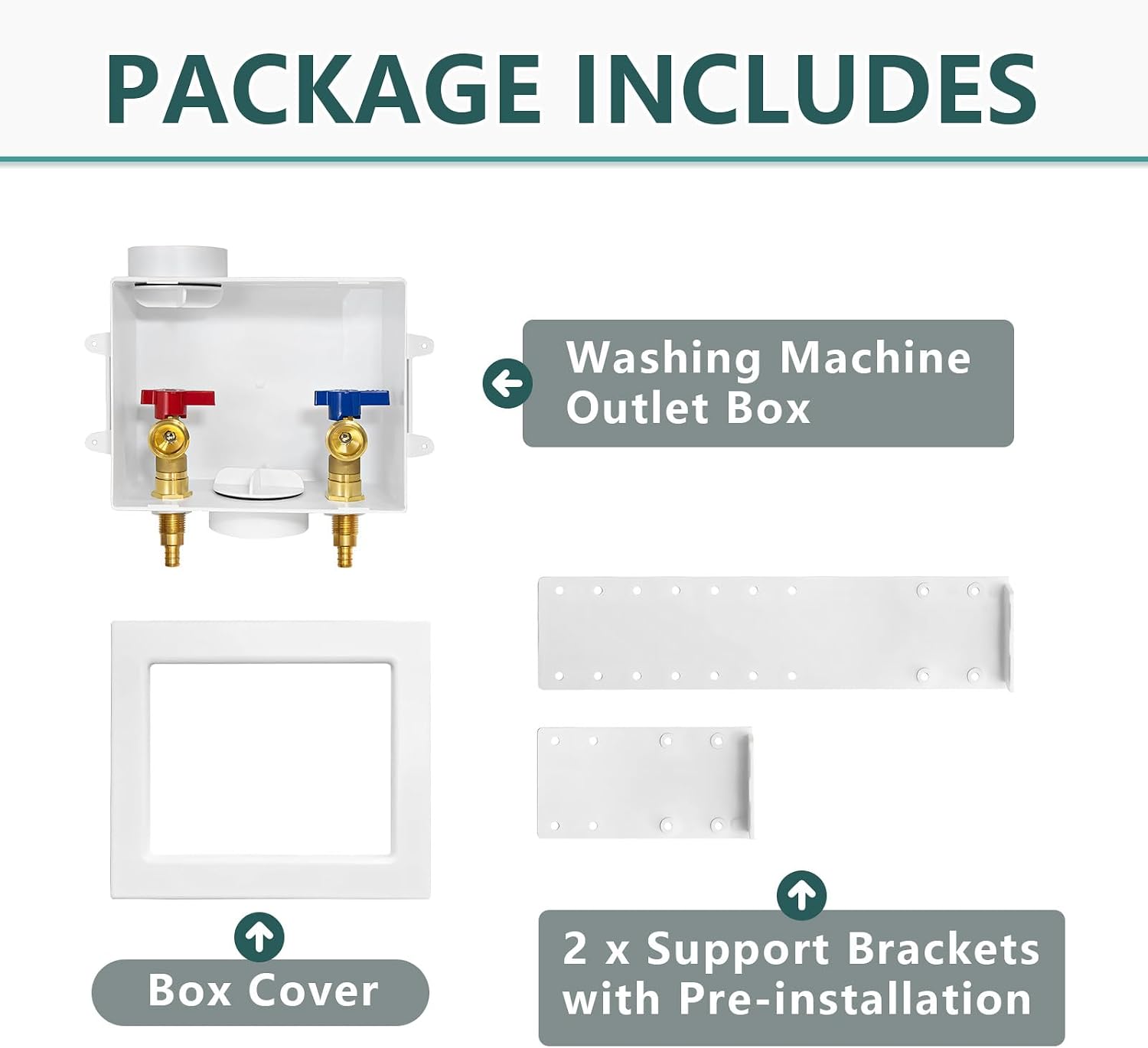 (Pack of 5) Niikappu Washing Machine (Laundry) Outlet Box, Center Drain/Side Drain, 1/2 Inch Pex Crimp Inlet x 3/4 Inch MHT Outlet Connection, Regular