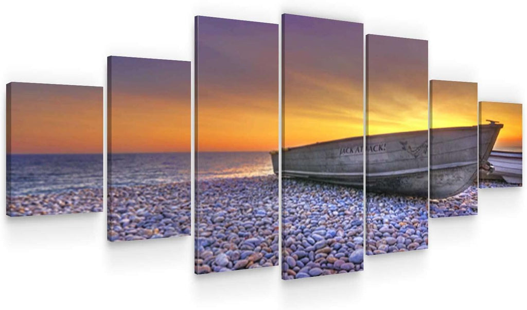 Startonight Huge Canvas Wall Art Boat On The Shore - Large Framed Set of 7 40' x 95'
