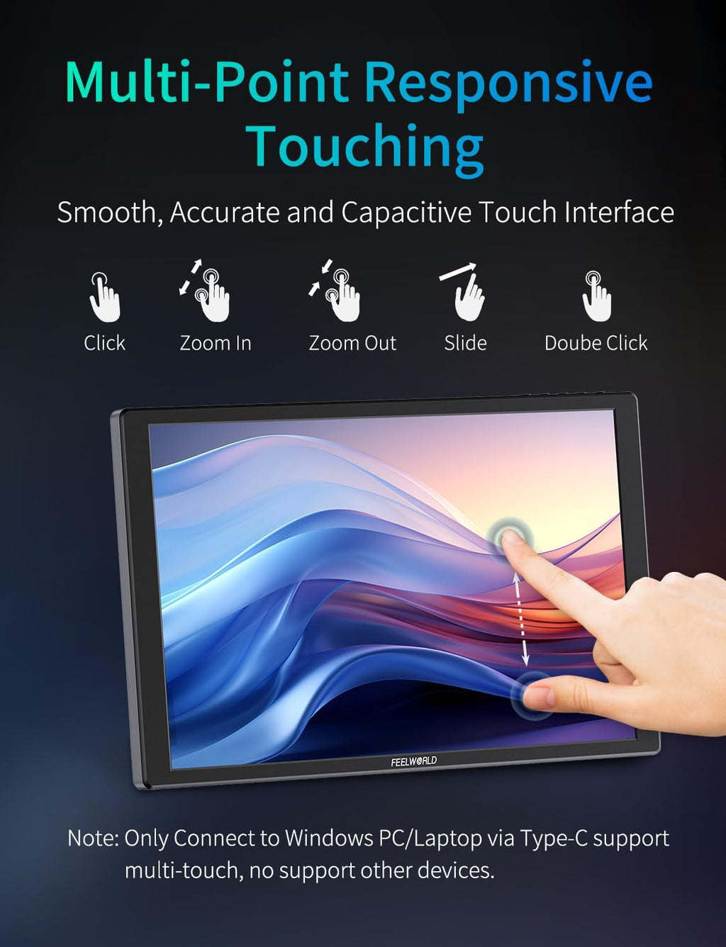 FEELWORLD D10 Touch Screen Portable Monitor,10.1 Inch FHD 1920x1200 HDMI USB-C Second External Monitor for Laptop,Desktop,MacBook,Phones,Tablet,PS5/4,Xbox,Switch,Raspberry Pi Screen with Dual Speake