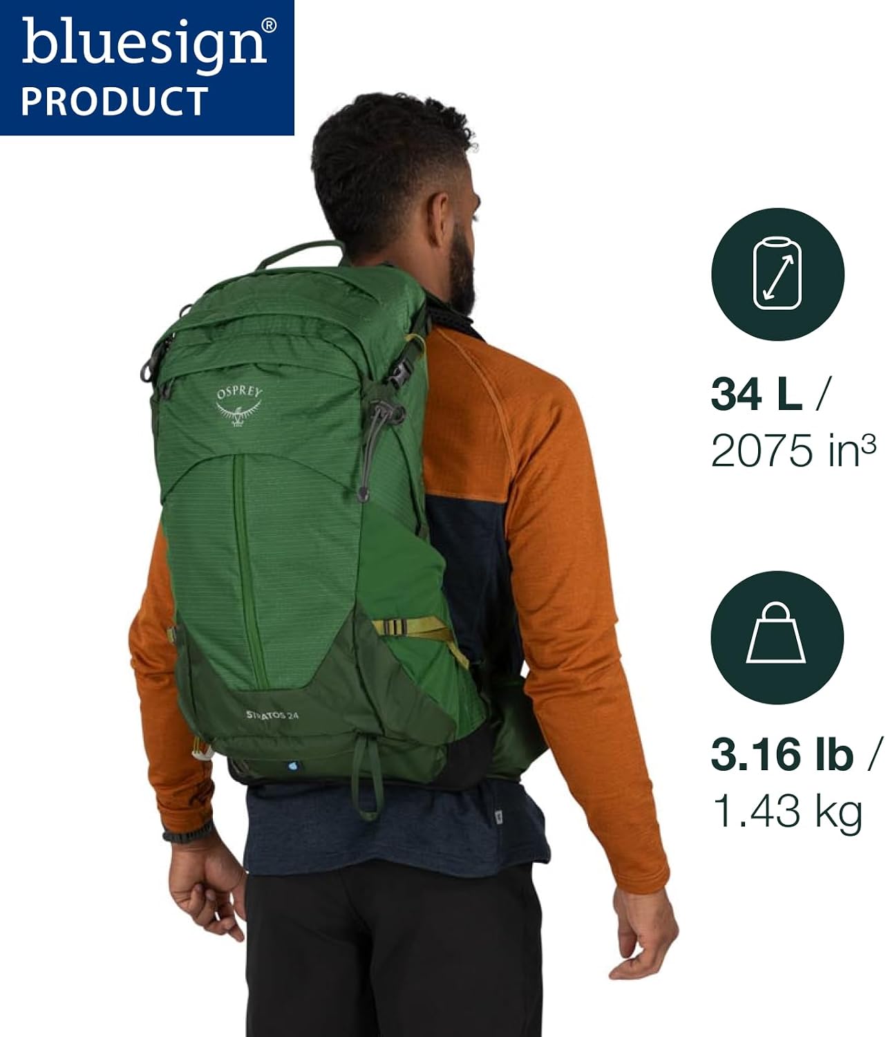 Osprey Stratos 34L Men's Hiking Backpack, Tunnel Vision Grey