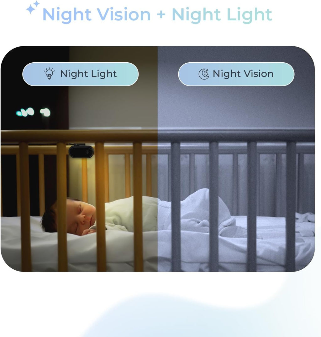 Tiny Traveler Ai Smart Wireless Baby Car Monitor (TT006B) - AI-Powered Safety Alerts: Cry/Laugh/Stand Detection, Virtual Fense, Long Range 1000ft Night Vision Lullabies Night Light - Black