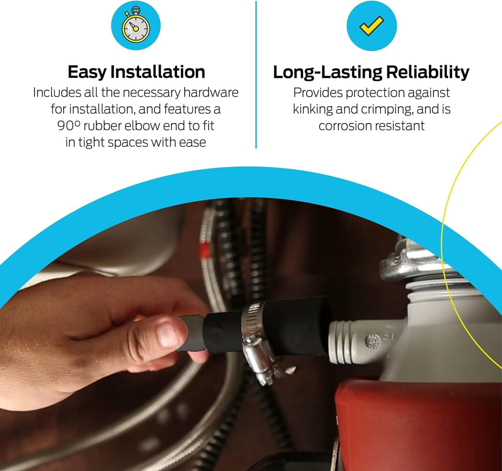 Eastman 8 Foot Dishwasher Drain Hose, Universal Fit with 5/8 In, 7/8 or 1 In OD Drain Outlet, 90 Degree Rubber Elbow, Corrugated, Gray PVC, 91218 (Pack of 8)