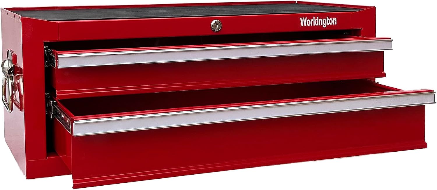 Workington Industrial 2 Drawers Portable Metal Intermediate Box, 26' Middle Tool Chest Cabinet with Ball Bearing Drawer Slides, Steel Tool Storage Box Organizer 4008 Red