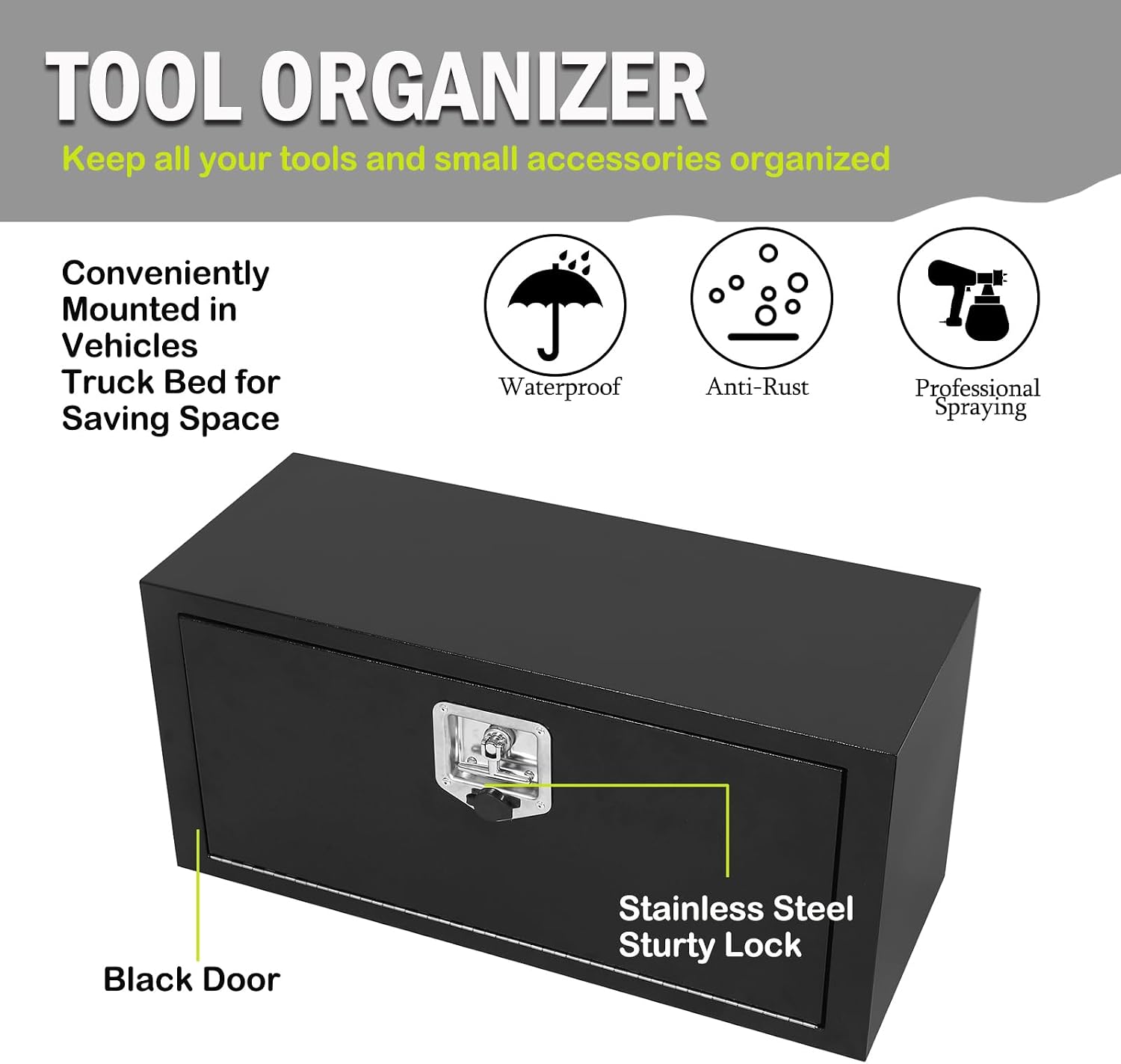 30 Inch Steel Underbody Truck Tool Box with T-Handle Lock Latch, Truck ToolBox Truck Storage Organizer Tool Box Chest For Organization And Storage, Job Tool Chest, 30'x 12'x 14' inch