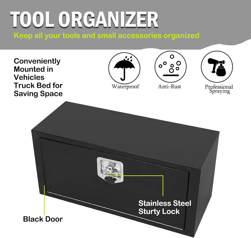 36 Inch Steel Underbody Truck Tool Box with T-Handle Lock Latch, Truck Storage Organizer for Organization and Storage, Job Tool Chest, 36'x 14'x 16' Inch