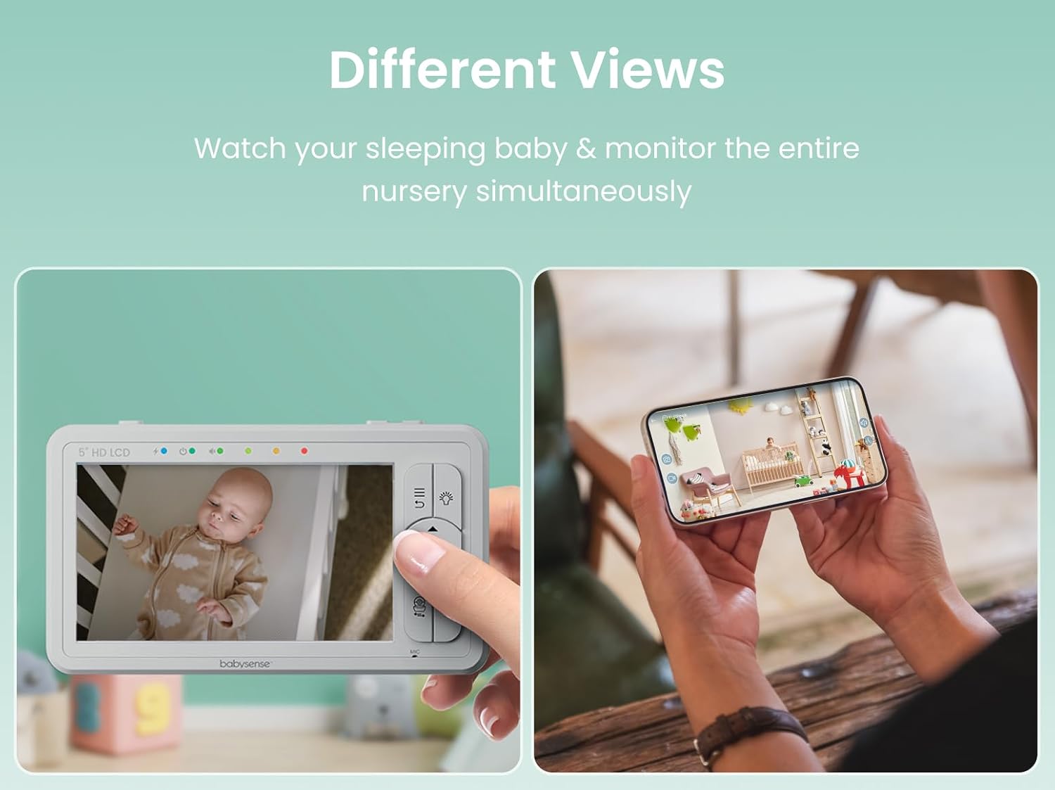 Babysense HDS2 5' HD Non-WiFi Baby Monitor Bundle with FullPeek WiFi Camera (2 Items)