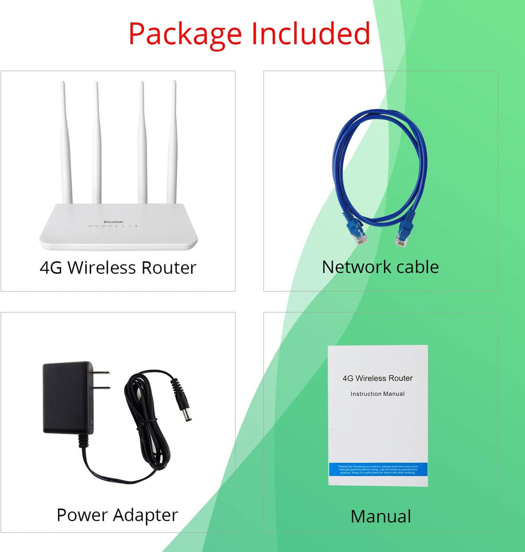 4G LTE CPE Unlocked 4G Wireless WiFi Router with SIM Card Slot-300Mbps WiFi Hotspot Router，Support T-Mobile and ATT (4 Antenna)