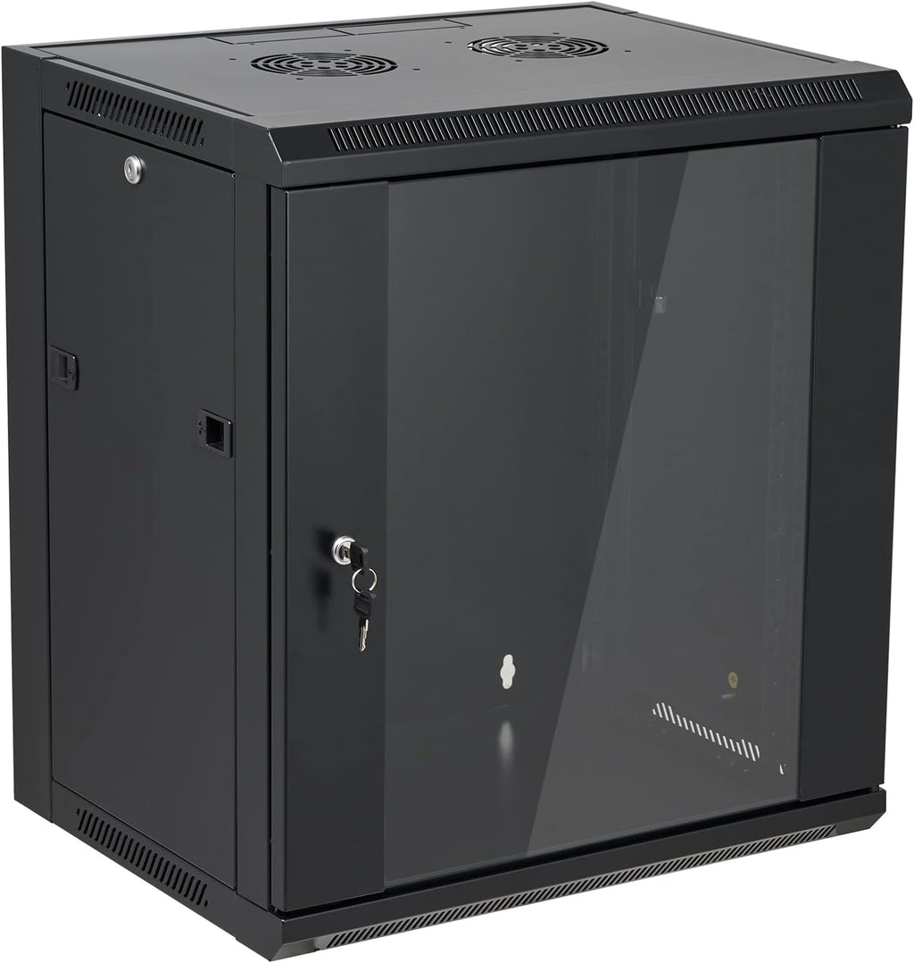 12U Wall Mount Server Cabinet Network Rack Enclosure Locking Glass Door
