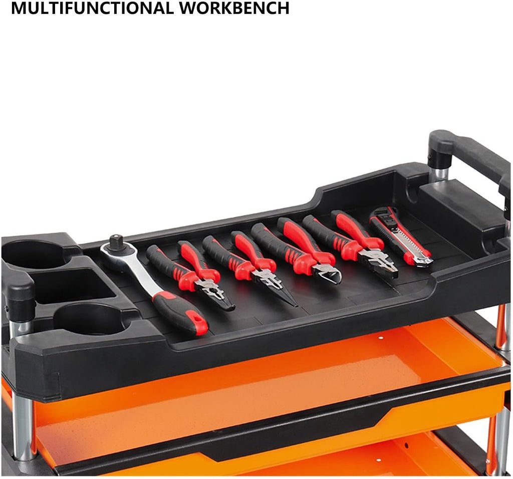 Toolbox Folding Service Cart, Heavy Duty 4-Shelf Rolling Tool Cart, Emovable Tool Trolley for Warehouse Storage, Garage, Cleaning Tool Box