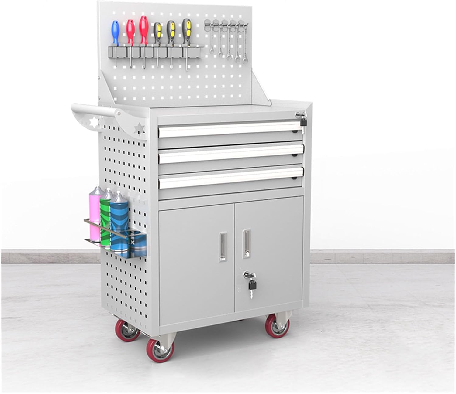 Tool Box Rolling Tool Chest with Wheels, Tool Storage Cabinet with 5 Drawer, Large Metal Tool Box Organizer with Lock, Tool Cart on Wheels Tool Storage(White)