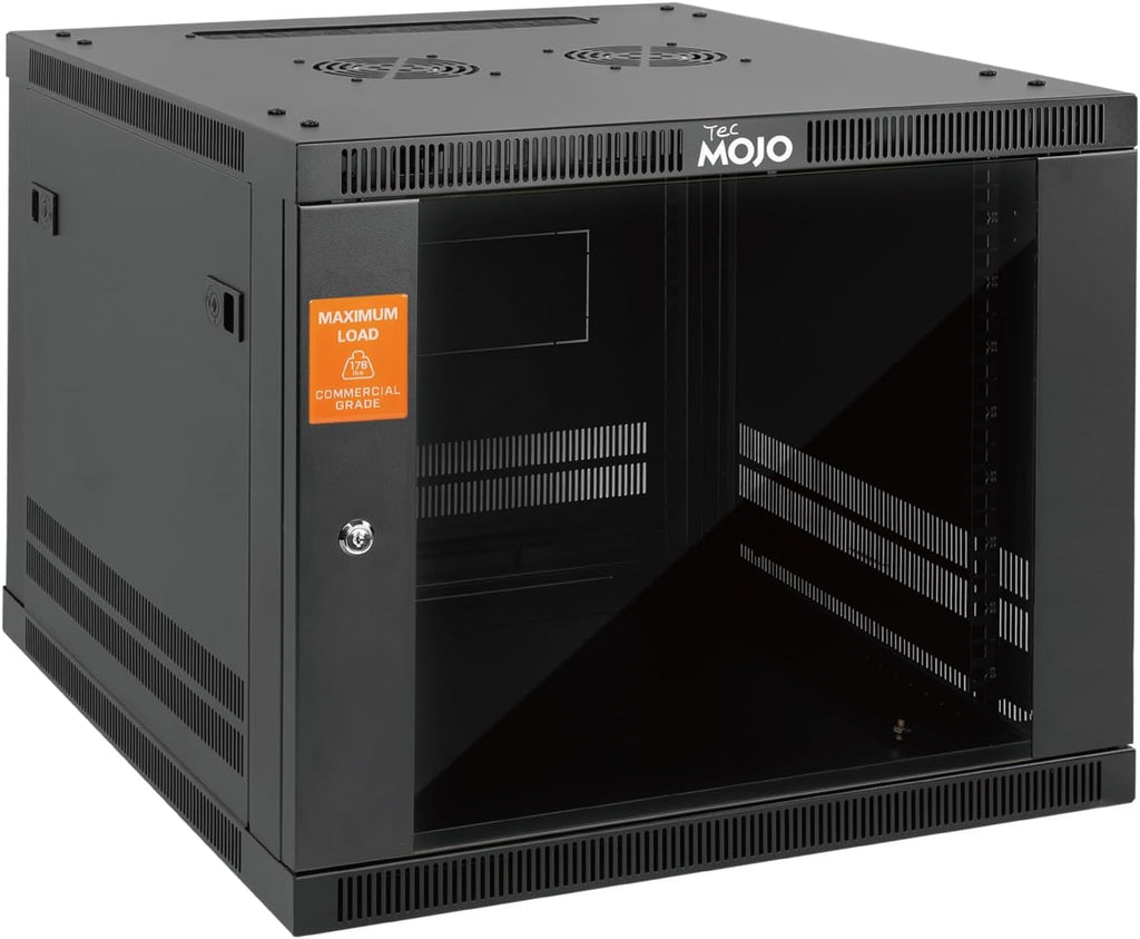 Tecmojo 9U Wall Mount Rack Cabinet, Heavy-Duty 176 Lbs High Load Capacity, 19' Enclosed Server Network Rack with 2 Colling Fans,Glass Door, 23.6' Deep – Elite Collection