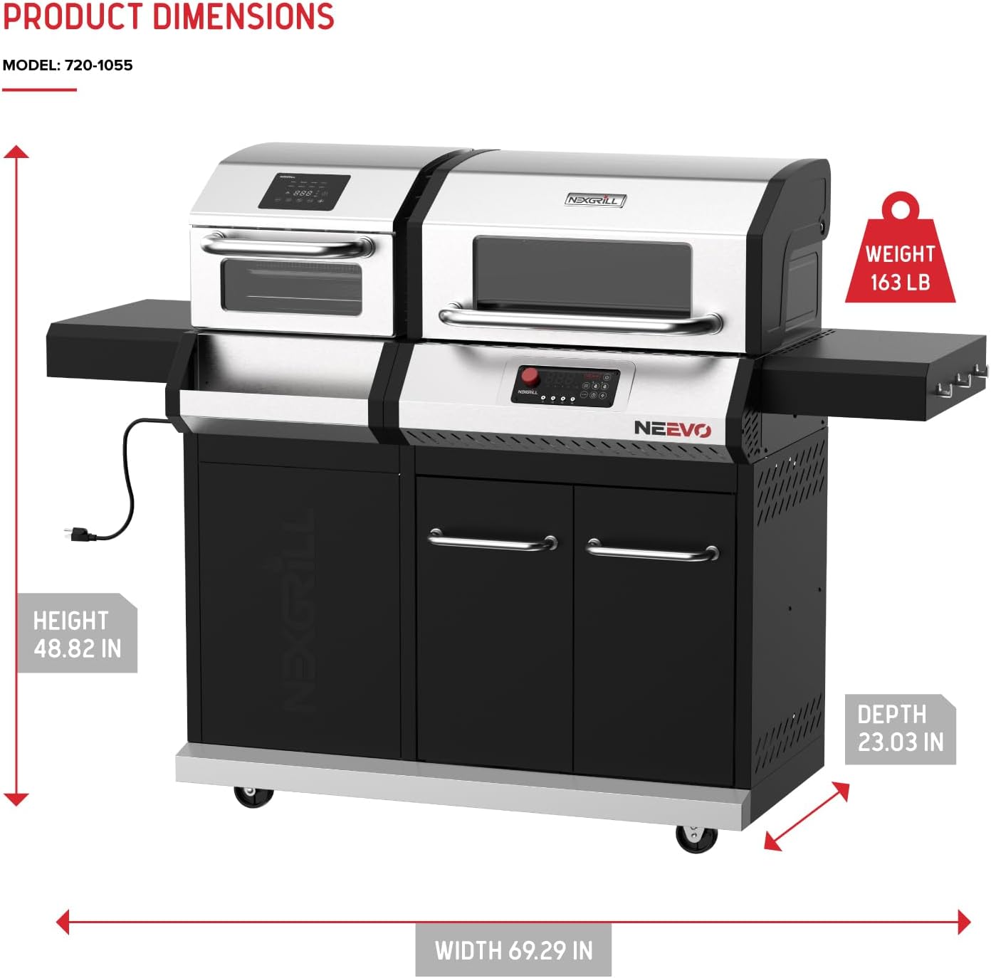 Neevo 44,000 BTU Liquid Propane Gas Grill with Built-in Air Fryer – 714.3 sq. in. Cooking Area, Smart Outdoor BBQ with Cast Iron Grates, App Connectivity & Electronic Controls, Model 720-1055