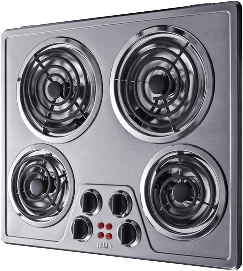 Summit 24' Electric Cooktop, 4 Burners, 208-240V Coil Cooktop, ADA Compliant, Stainless Steel- CR4SS24