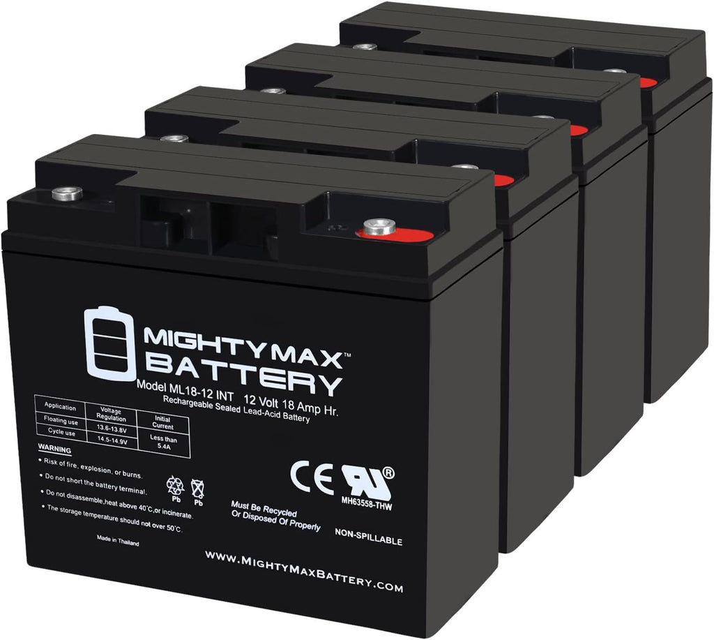 Mighty Max Battery 12 Volt 18 AH SLA Internal Thread Battery - Pack of 4