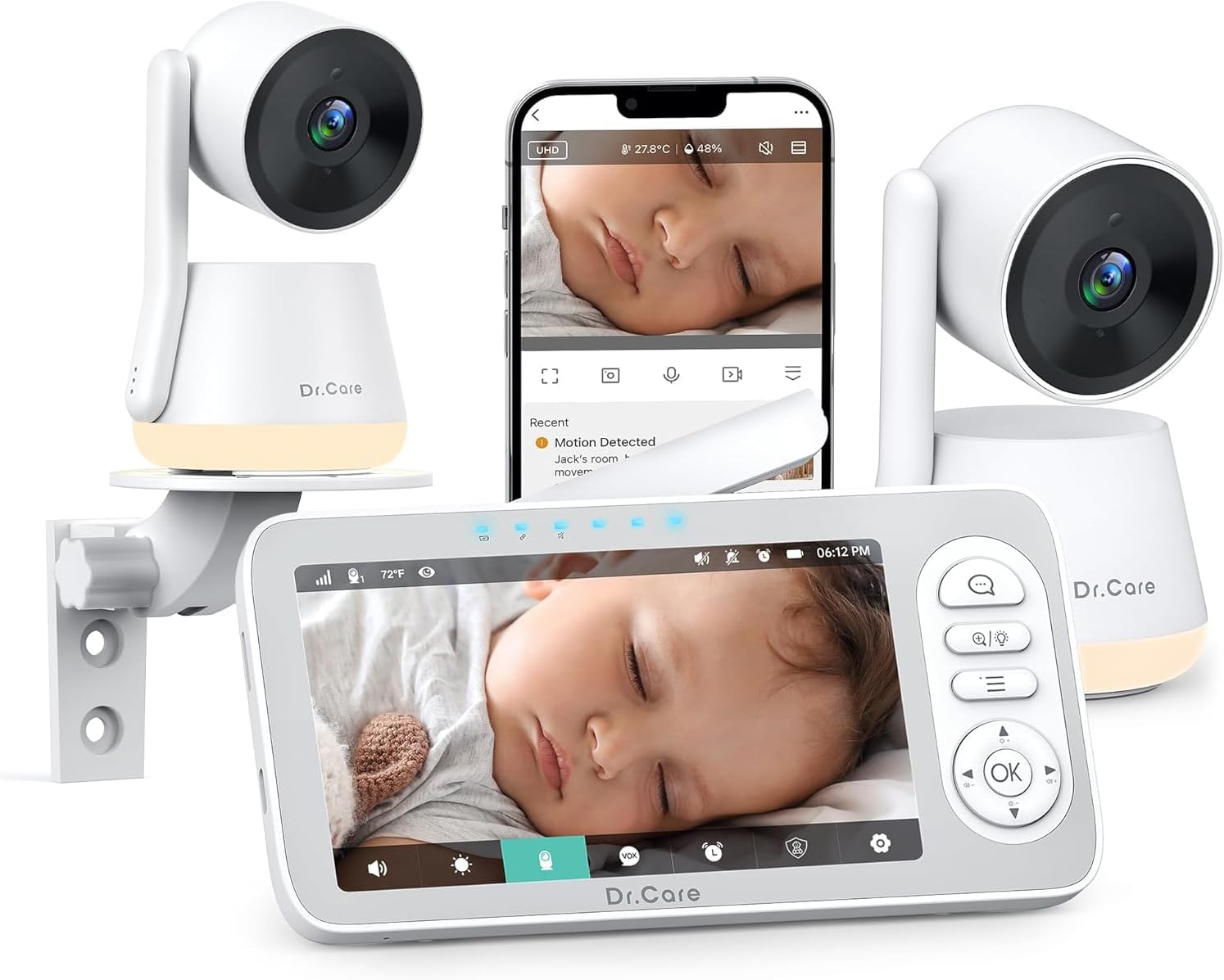 Dr.Care LumiView Plus Smart WiFi Baby Monitor with 2 Cameras - 5.5' 1080P Split Screen & 2K Camera, Privacy Mode, Cry & Motion Alerts, 5000mAh Removable Battery, RGB Night Light, HD Night Vision