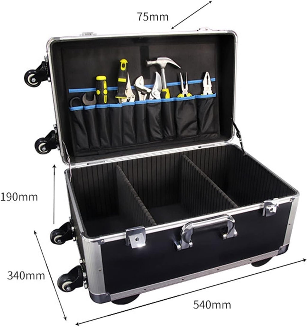 Portable Tool Box Portable Storage Tool Case Wheeled Carrying Case Equipment Storage Box with Telescoping Handle and Removable Shelves Small Parts Box (Size : M)