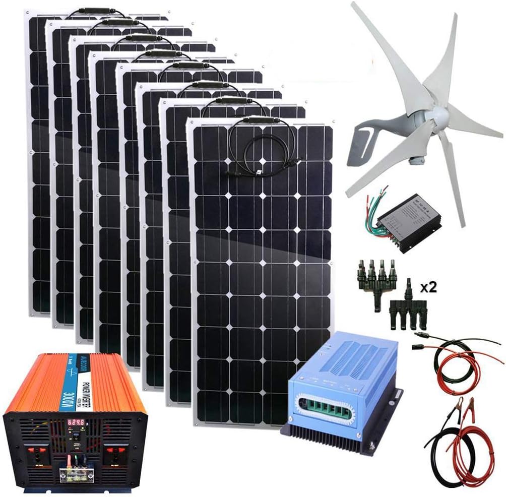 1200W Solar Wind Kit: 400W Wind Turbines + 8x100W Solar Panel +MPPT Controller +Wind Controller+ 3000W Inverter (Peak 6000W)