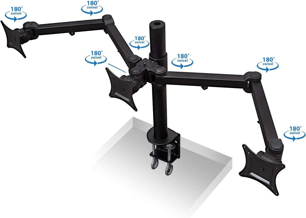 Mount-It! Triple Monitor Mount | 3 Monitor Desk Stand | Fits Three Computer Screens 19 20 21 22 23 24 Inches | C-Clamp Base | Heavy Duty Full Motion Tri Arms | VESA 75 100 Compatible