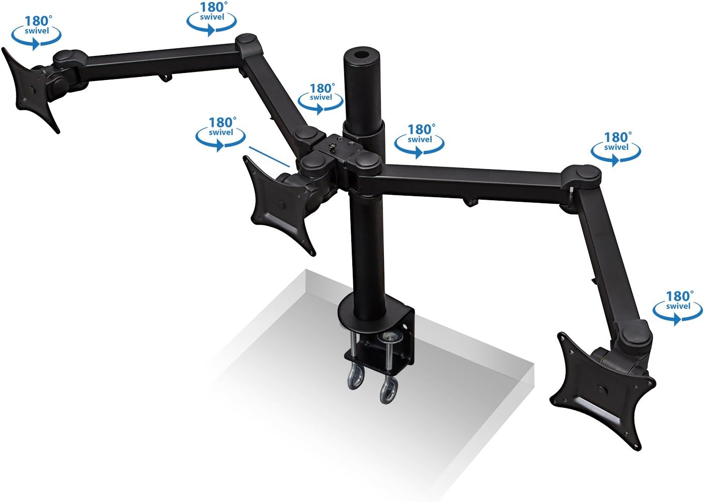 Mount-It! Triple Monitor Mount | 3 Monitor Desk Stand | Fits Three Computer Screens 19 20 21 22 23 24 Inches | C-Clamp Base | Heavy Duty Full Motion Tri Arms | VESA 75 100 Compatible