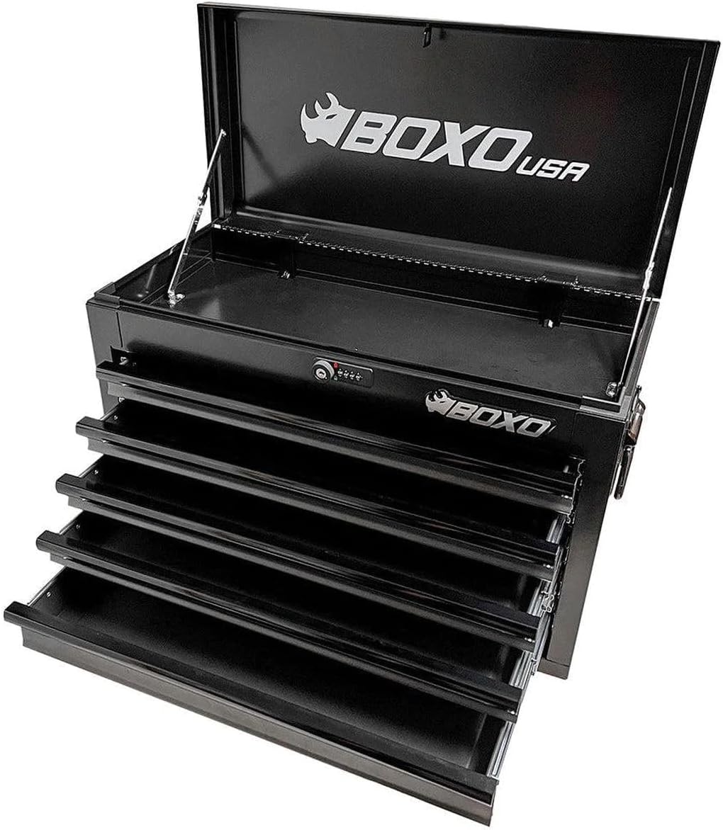BOXO USA Heavy Duty 26' Toolbox 103 Piece MotoBox Locking Tool Set with 5 Drawers Carry Box (Black)