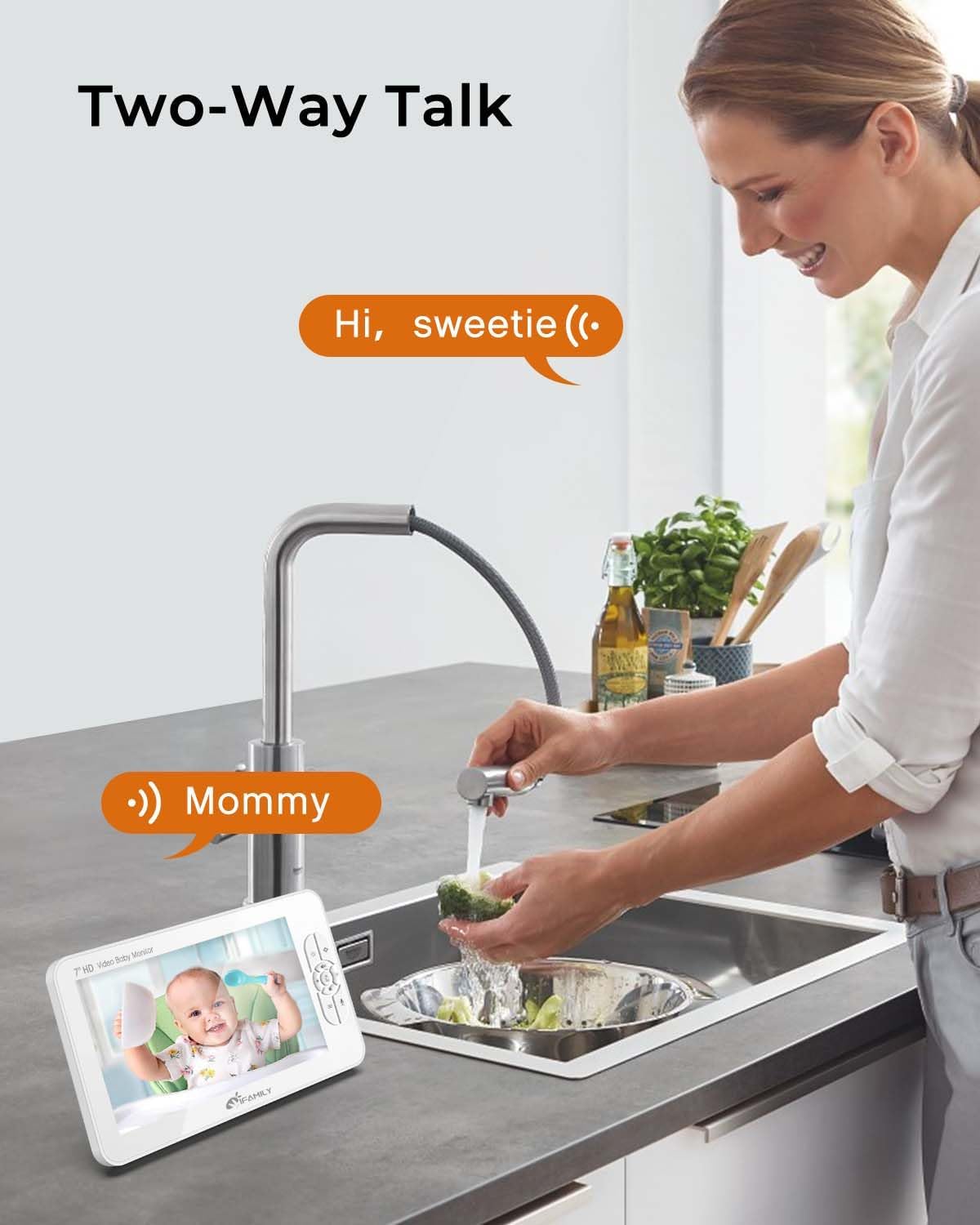iFamily 7' Large Split Baby Monitor with 2 HD Cameras and Audio, 1080P HD Video Baby Monitor No WiFi,Hack Proof