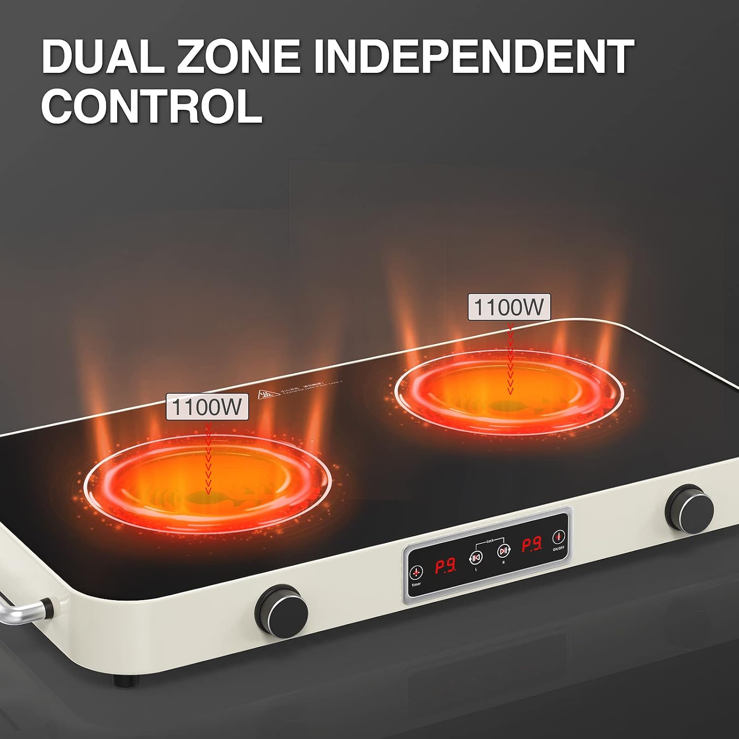 Electric Cooktop, Portable Electric Stove 110V 2 Burners 9 Heating Levels with 2 Handle, 2200W Knob Control Child Safety Lock & Timer (Portable)