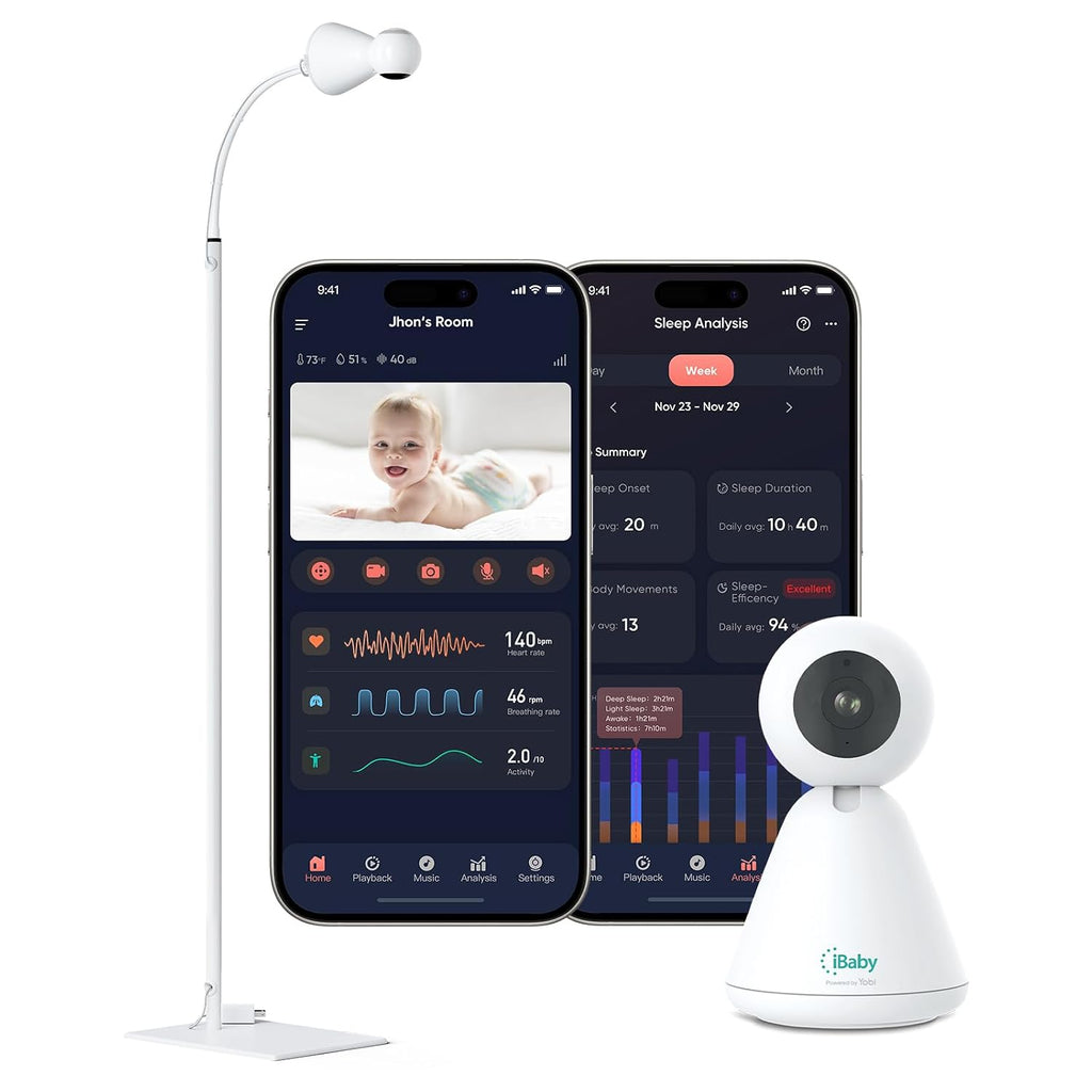 iBaby i20 Contactless Baby Monitor: Track Live Heart Rate, Breathing, Sleep, Movement - Wellness Baby Monitor with Floor Stand - 1080p WiFi Camera, Night Vision, 2-Way Audio, Cry and Safety Alerts