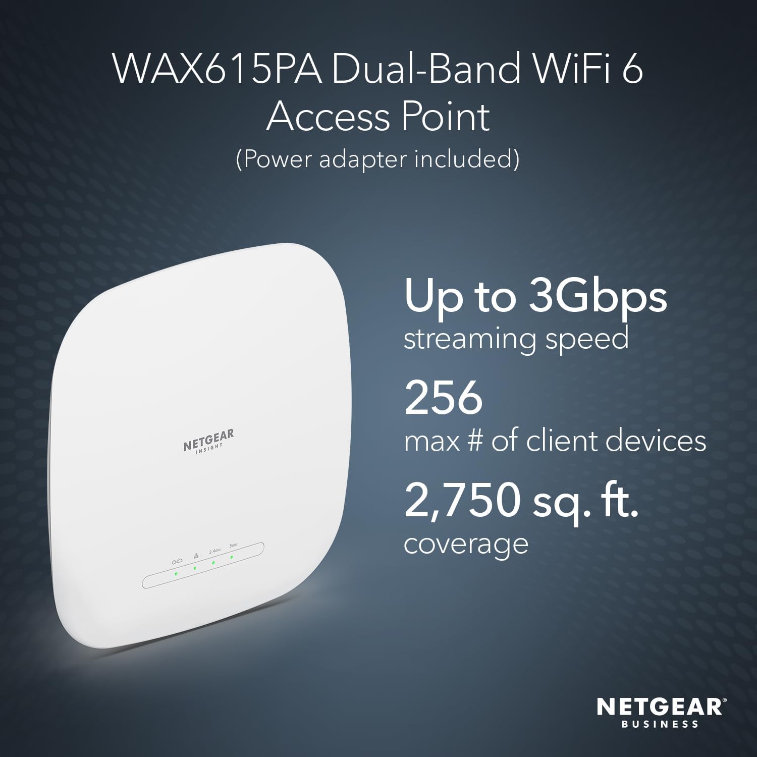 NETGEAR Cloud Managed Wireless Access Point (WAX615PA) - WiFi 6 Dual-Band AX3000 Speed | Up to 256 Client Devices | 802.11ax | Insight Remote Management | PoE+ Powered or Included AC Adapter