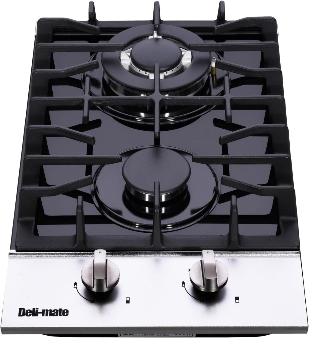 12 Inch Gas Cooktop, Built-in 2 Burners Stainless Steel Gas Stovetop LPG/NG Convertible Gas Stove Top Dual Fuel Gas Hob DM2188-01