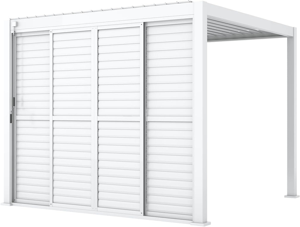 Mirador Accessory - 10' Sliding Louver Door for Mirador Pergola 111 Series, 4 Panel Detachable Moveable Sun Shade Privacy Door, White