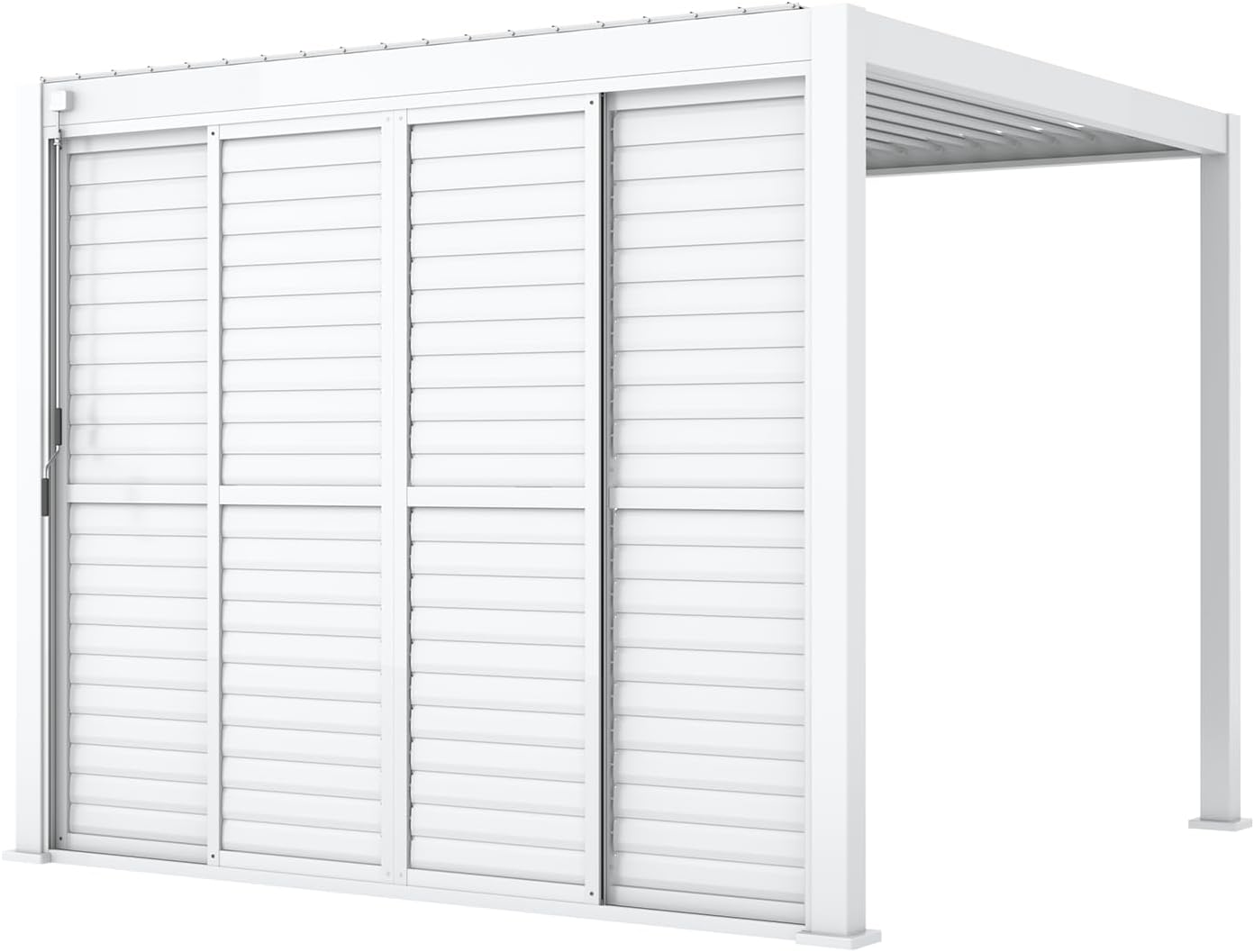 Mirador Accessory - 10' Sliding Louver Door for Mirador Pergola 111 Series, 4 Panel Detachable Moveable Sun Shade Privacy Door, White