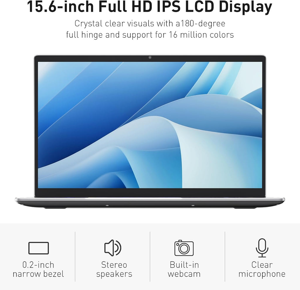 Auusda Business Laptop Computer for Work, Notebook PC for College Students, 15.6' FHD Display, 4-Core Processor, Backlit Keyboard, Fingerprint ID, Up to 10TB Storage, 16GB DDR4 RAM, 1TB NVMe, Silver