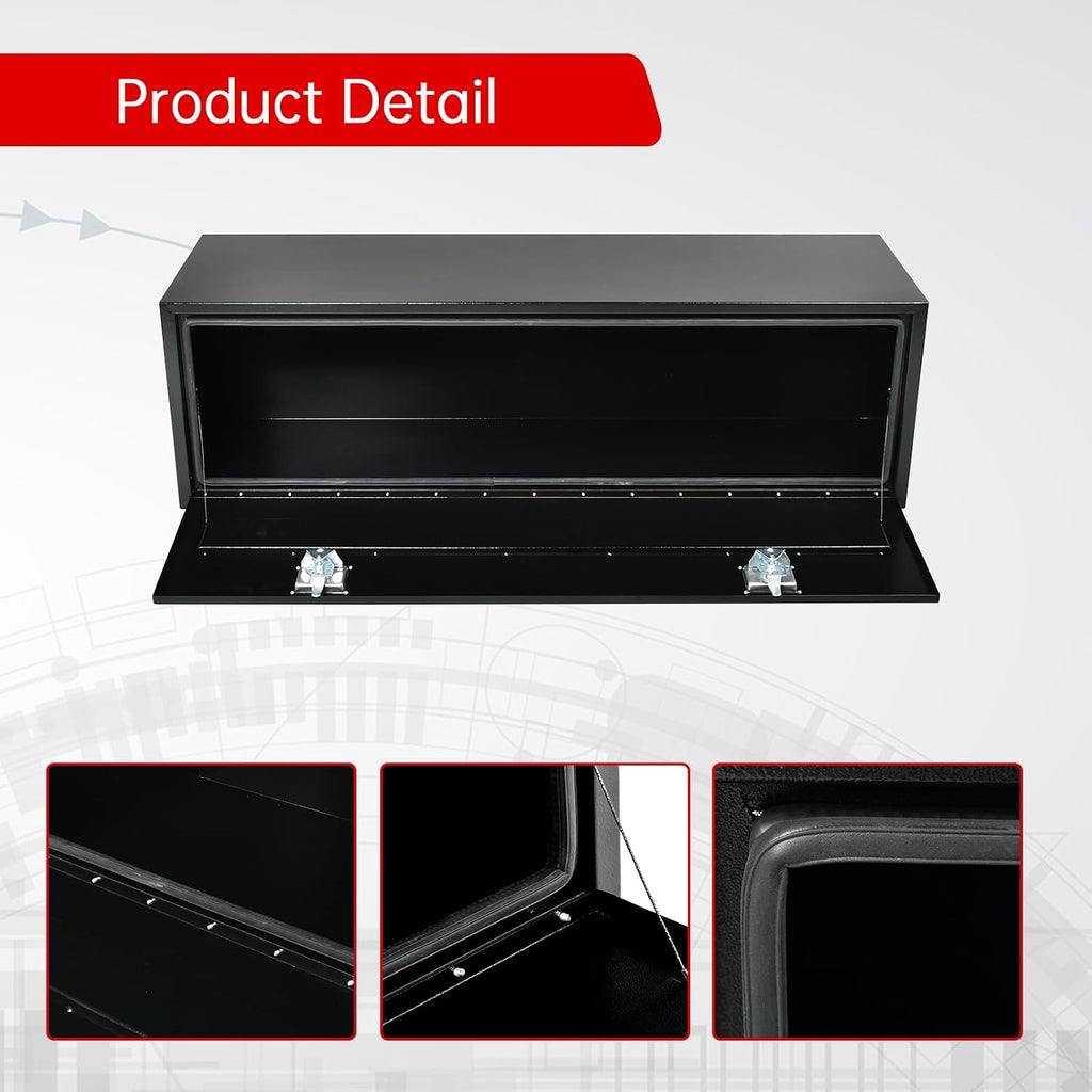 60'' Inch Steel Underbody Truck Tool Box & T-Handle Latch Heavy Duty For Trucks Trailers RV ATV Pickup Trucks Flatbeds Organization Storage Job Tool Chest -60'(L) x 18'(W) x 18'(H) Black