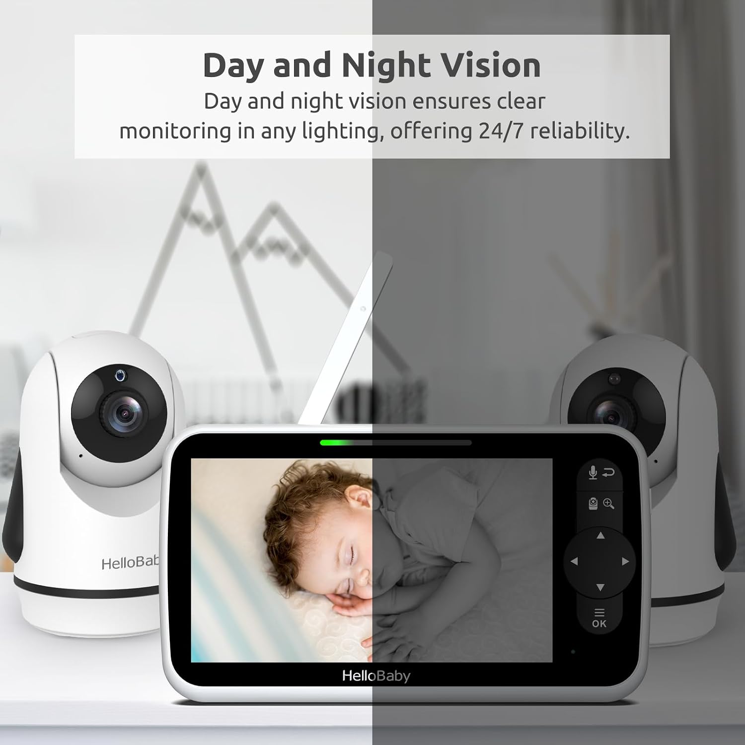 HelloBaby Video Baby Monitor with Upgraded 6' IPS Large Screen, Split Screen with 2 Cameras, Night Vision and Temprature Monitoring, Remote Pan-Tilt-Zoom Camera, No-WiFi