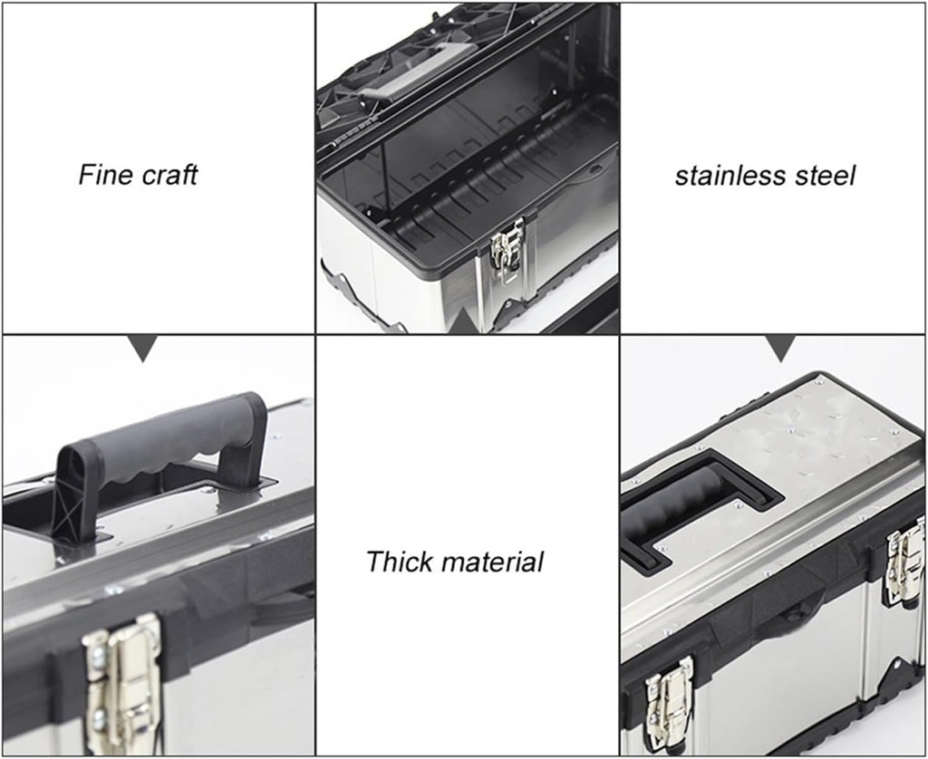 Toolbox Toolbox Thick Stainless Steel Toolbox Storage Box Metal Latch Tool Storage and Removable Tray Non-Slip Handle (4 Sizes) Tool Box(Yellow,Large)