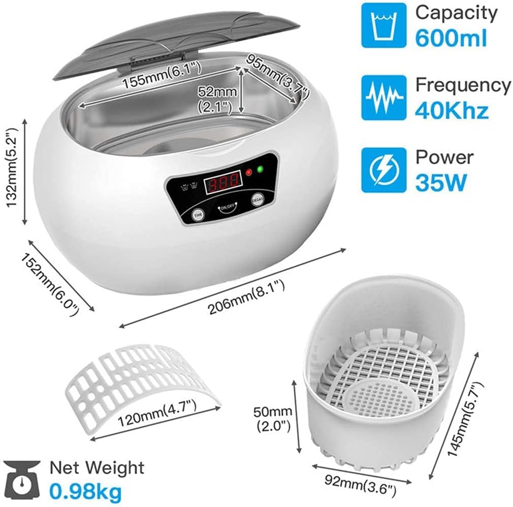 Small Household Ultrasonic Washing Machine, Digital Ultrasonic Cleaner for Jewelry Glasses Watches Ultrasound Machine Cleaning Device 40Khz 600Ml,Blue
