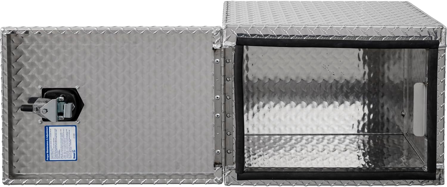 Buyers Products 1705200 Underbody Truck Tool Box with Barn Doors, 18x18x24 Inch, Diamond Tread Aluminum, Made in USA, Compression Latch, Weather Resistant, Toolbox for Flatbeds, Trailers & Work Trucks
