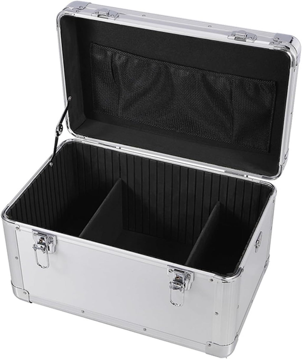Tool Box Toolbox Versatile Portable Storage Solution Dent Resistant Security Double Key Lock Padded Dividers and Shoulder Strap Multi Use Metal Box Tool Storage(Gris)