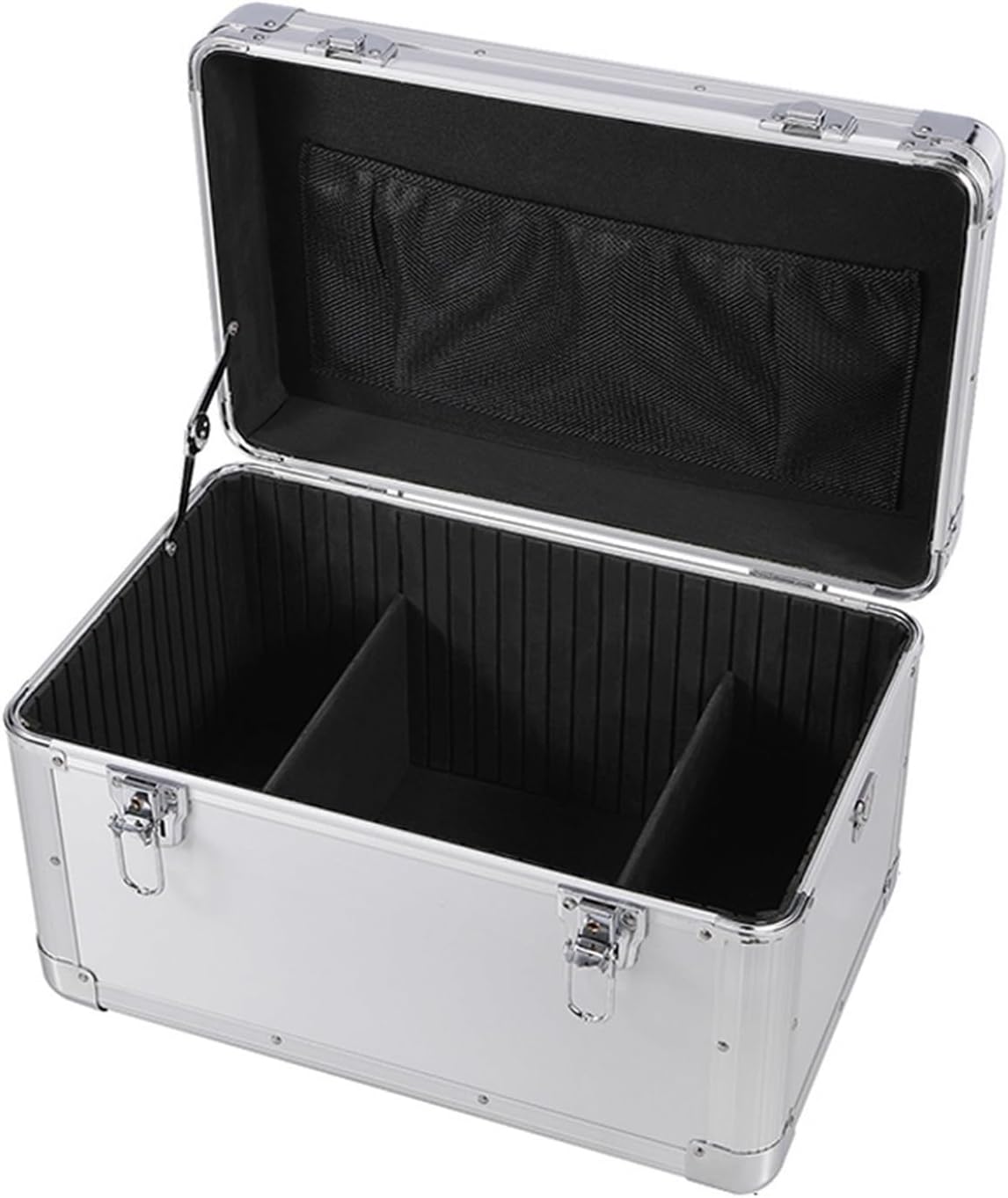 Tool Box Toolbox Versatile Portable Storage Solution Dent Resistant Security Double Key Lock Padded Dividers and Shoulder Strap Multi Use Metal Box Tool Storage(Gris)