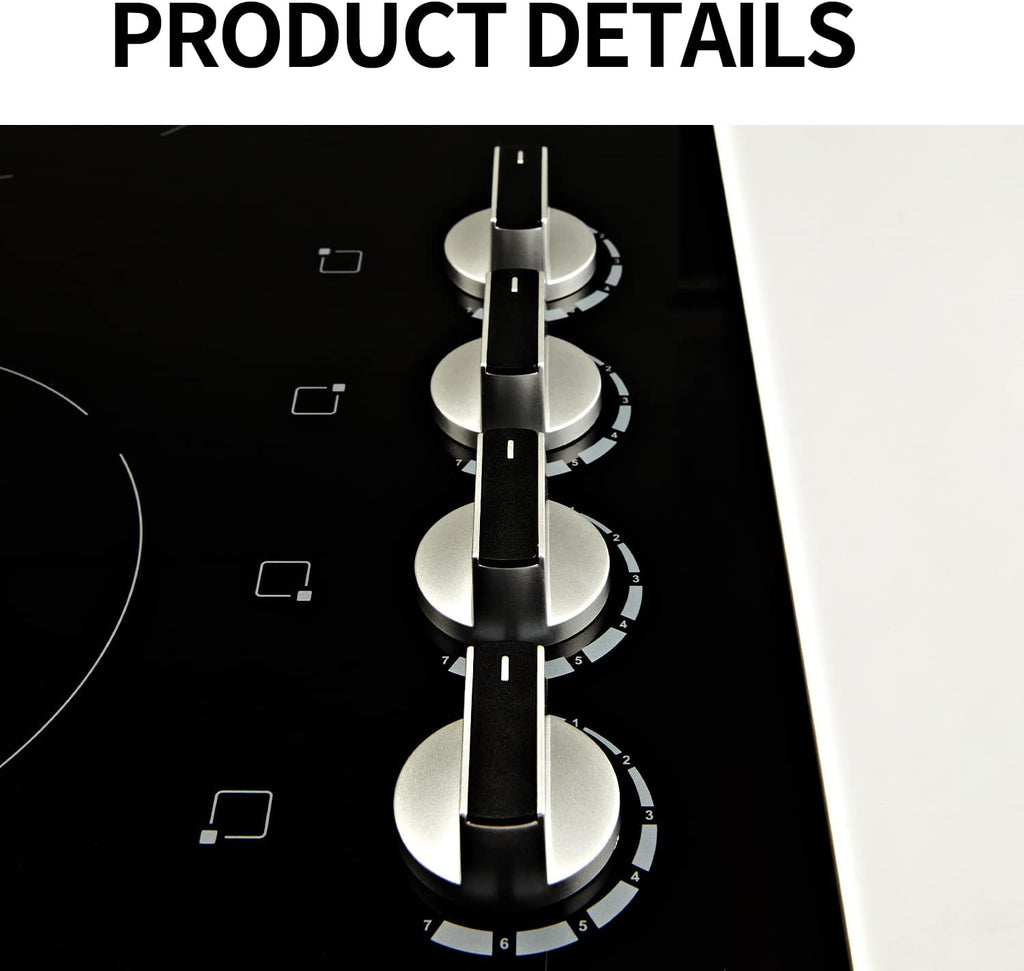 4 Burner Electric Cooktop 24 Inch, 6000W Built-In Electric Stove Top, Ceramic Glass Cooktop, Knob Control, 7 Power Levels, Built-In, 220-240V, Hard Wire, Black