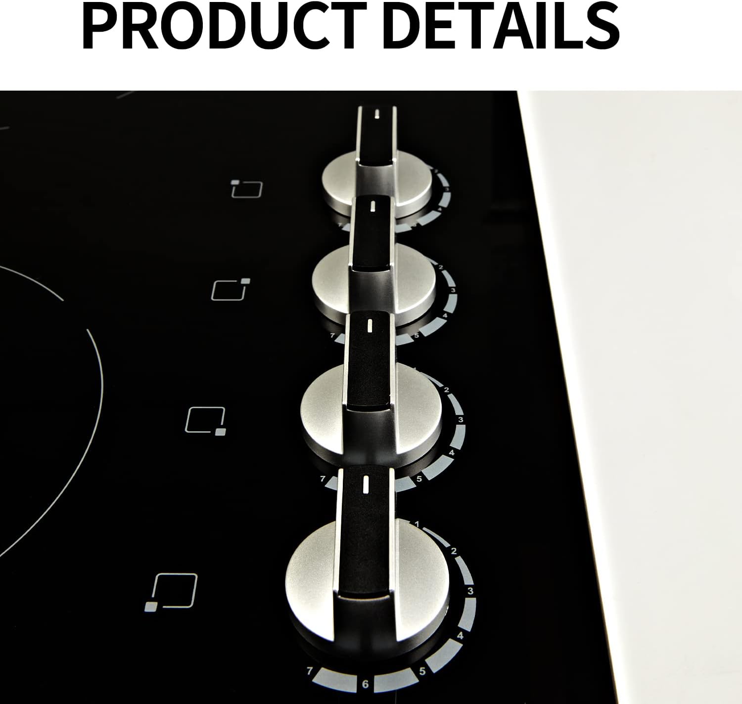 4 Burner Electric Cooktop 24 Inch, 6000W Built-In Electric Stove Top, Ceramic Glass Cooktop, Knob Control, 7 Power Levels, Built-In, 220-240V, Hard Wire, Black