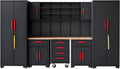 Garage Cabinet Storage System - 9-Piece Workshop Set w/Steel Cabinets & Workbench Includes Rolling Chest & Pegboard Heavy-Duty Black & Red Tool Organization for Garage/Workshop