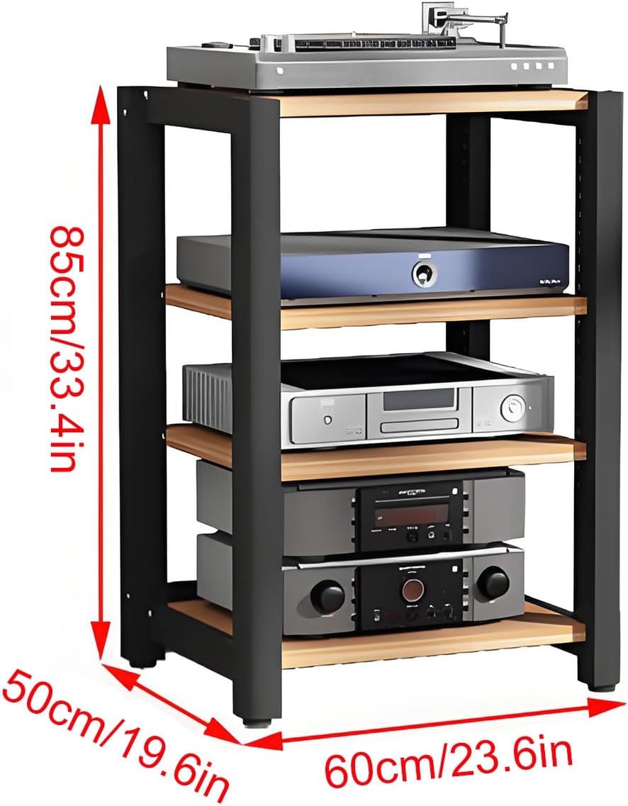 2/3/4/5 Tier Audio Cabinet Record Player Stand Audio Rack, AV Component Media Stand, Tower Player Stand, Home Stereo Rack System With Height-Adjustable Shelf, For DVD Players TV Box Game Console(Beige