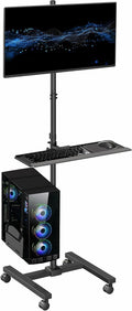 VIVO Mobile Computer Cart with Monitor Mount for up to 32' Screens, Rolling PC Desk Workstation, Full Keyboard Tray, Adjustable CPU Holder, Black, CART-PC02T