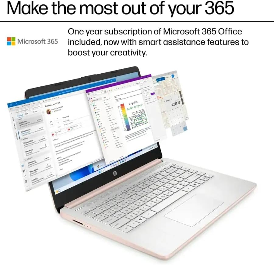 Hp 2025 14' Business Student Laptop Computer, Quad Core Intel N150 Processor, 4GB RAM,128GB UFS,1 Year Microsoft Office 365, Windows 11 Home, Copilot AI, Wi-Fi 6 - Pale Rose Gold