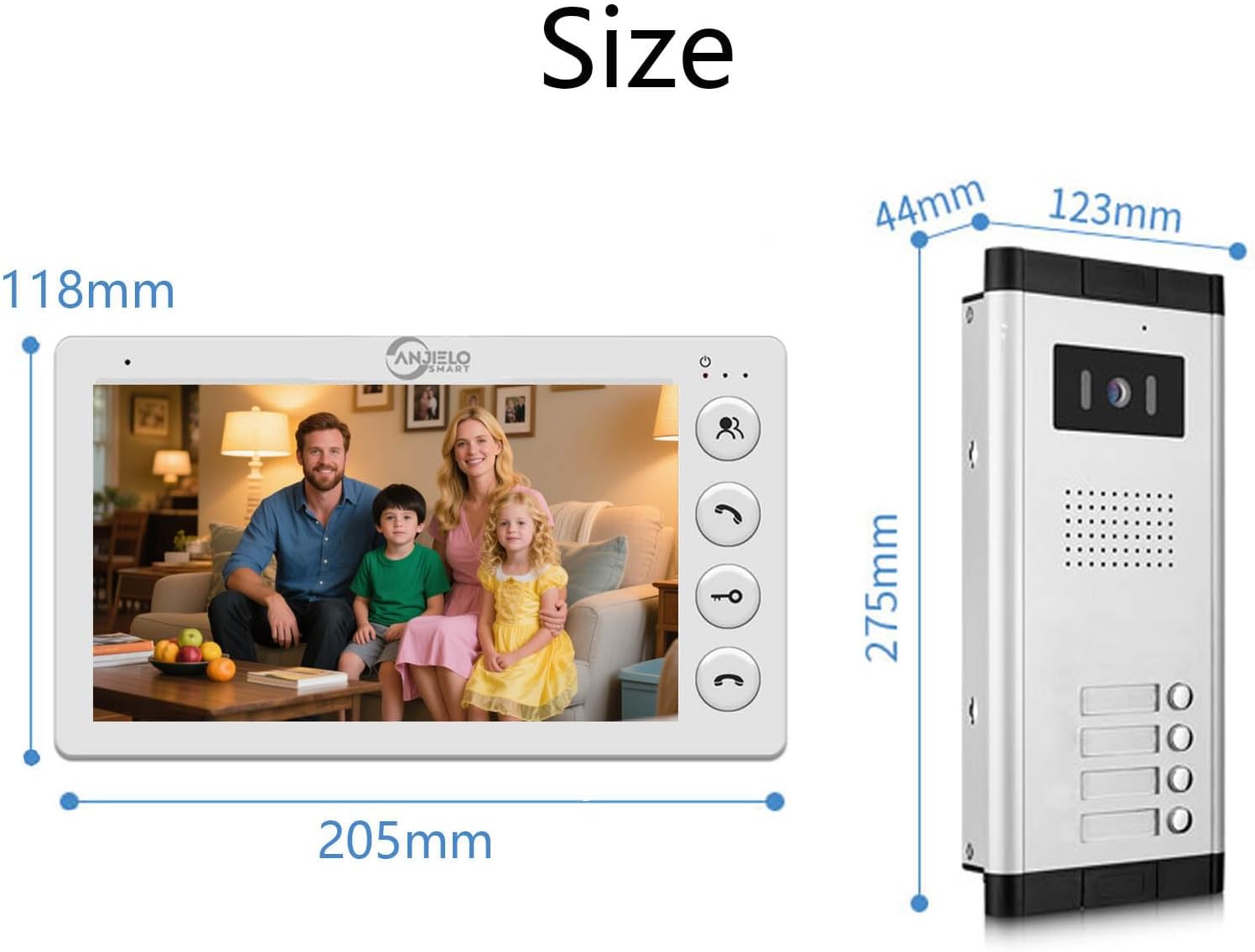 Wired Video Apartment Intercom System,2/3/4/5/6/8/10/12 Units Family 7 inch Monitor Video Door Phone Kit,Indoor Outdoor Video Doorbell,2 Way Audio for Home (1 Doorbell + 4 Monitor)