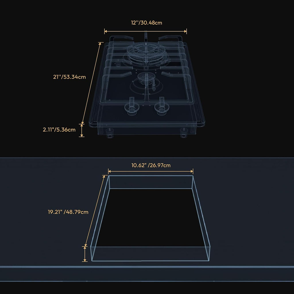 Empava 12 Inch Built-In Gas Cooktop with 2 Sealed SABAF Burners, Stainless Steel Surface, Dishwasher Safe Cast Iron Grates, NG/LPG Convertible